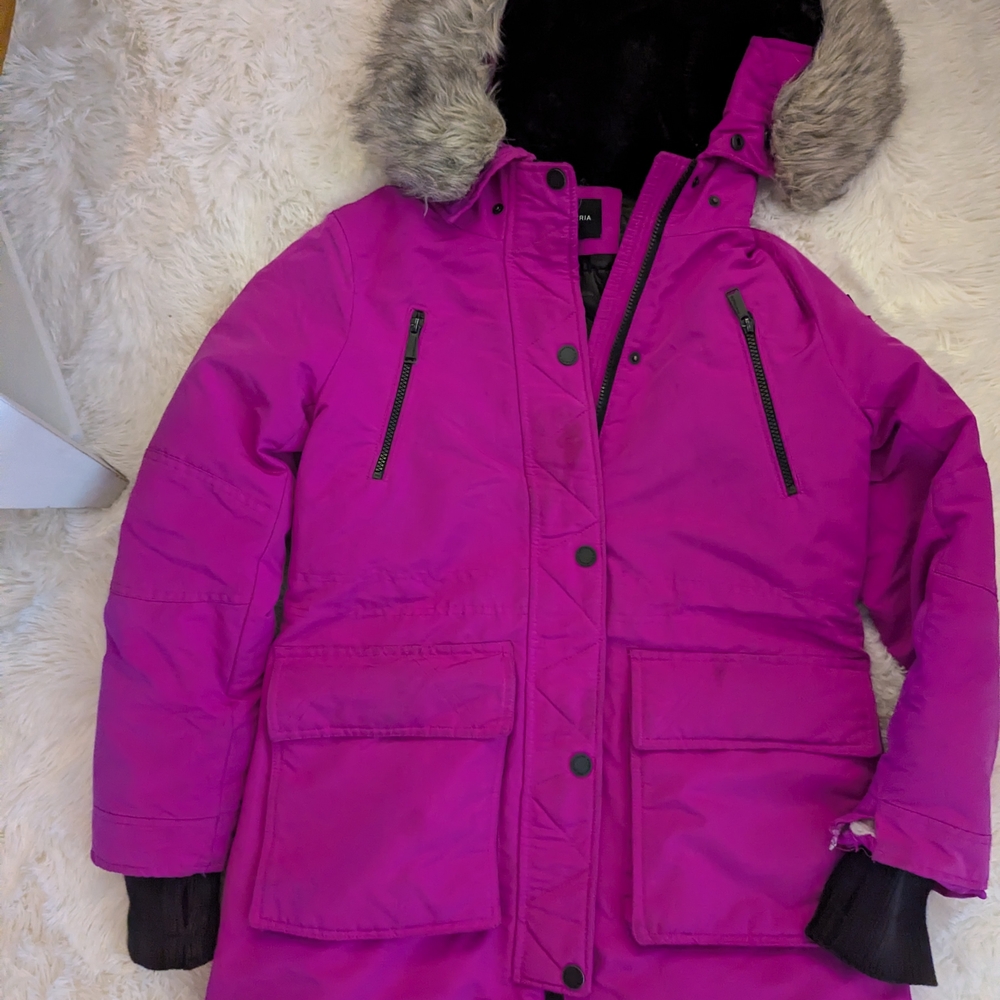 Magenta Parka with Faux Fur Hood